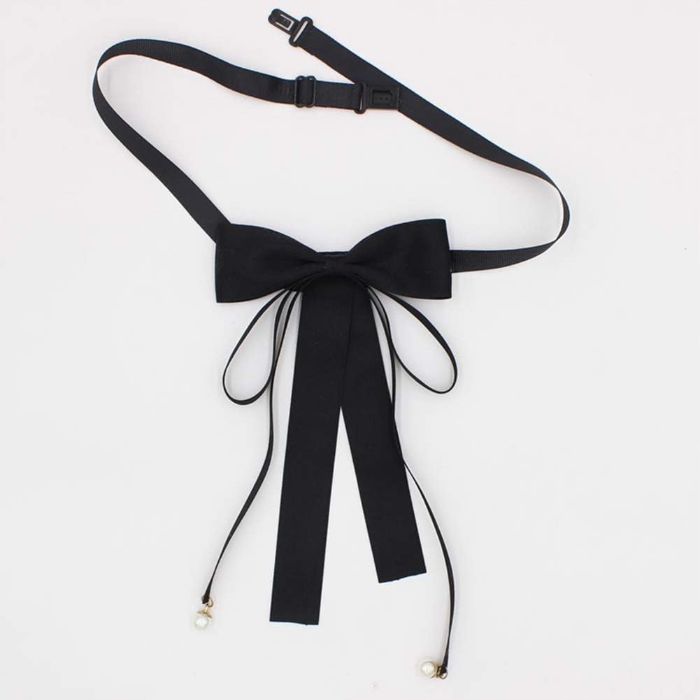 JKQBUX Elegant Bow Tie for Women Girls,Ladies Party Long Pre Adjustable Pearl Bow Tie Necktie Bowtie female ribbon