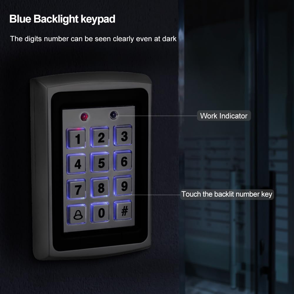 Fully Door Access Control System Kit, Backlit Keys,1000 Users,125KHz RFID Keypad +NC Electric Strike Lock +DC12V