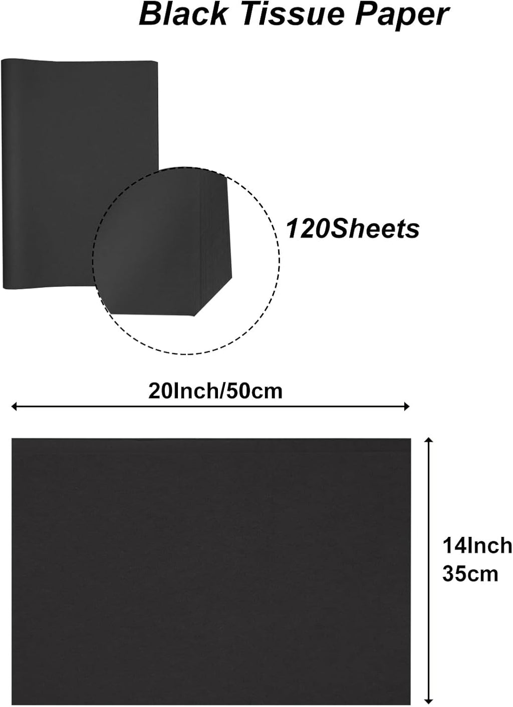 120 Sheet Black Tissue Paper HMUIKFRY 20x14Inch Wrapping Paper
