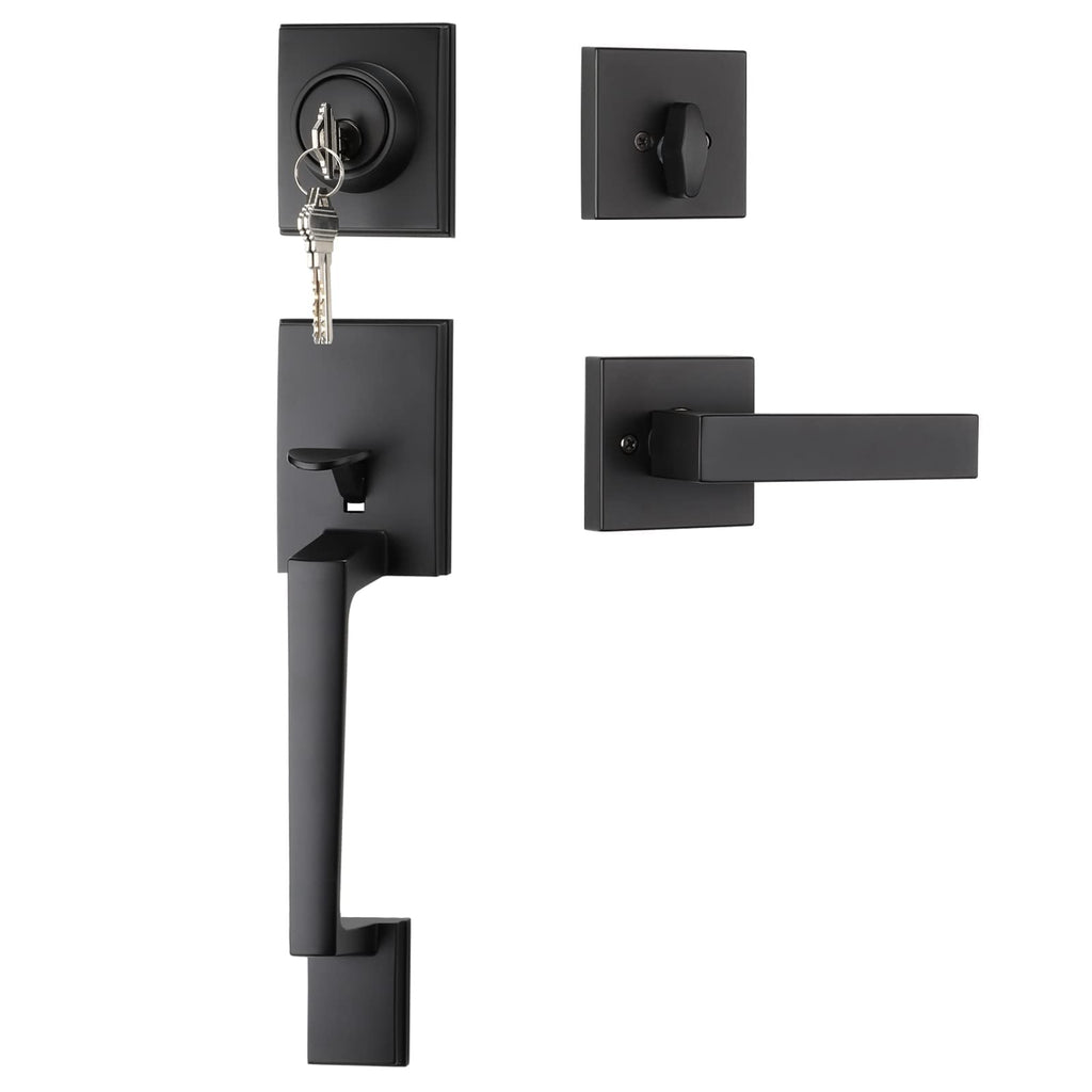 Black Front Door Lock Set, Front Door Handle and Deadbolt Set