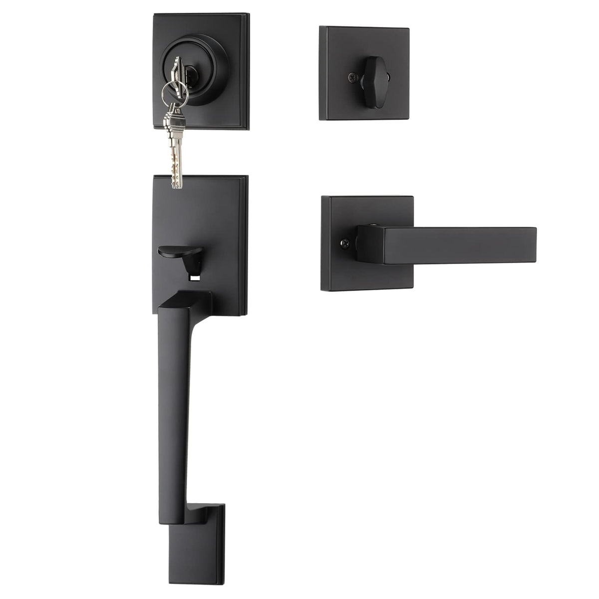 Black Front Door Lock Set, Front Door Handle and Deadbolt Set