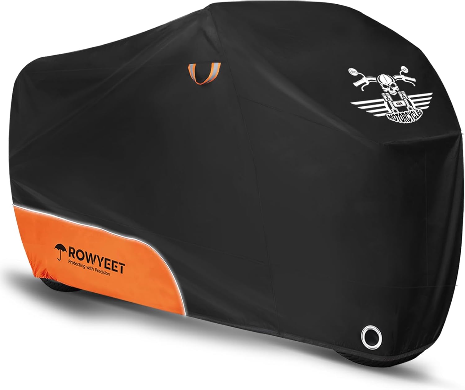 Motorcycle Cover Waterproof Outdoor Storage All Season Protection | 210D Orange, Fits up to 104", Lock-Holes, Storage