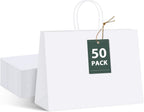 White Paper Bags with Handles, Large Shopping Bags 16x6x12, 50 Pack