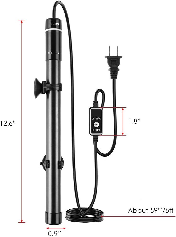 Titanium Alloy 300W Aquarium Heater for Salt and Fresh Water, Digital LED Display Submersible Heater with External