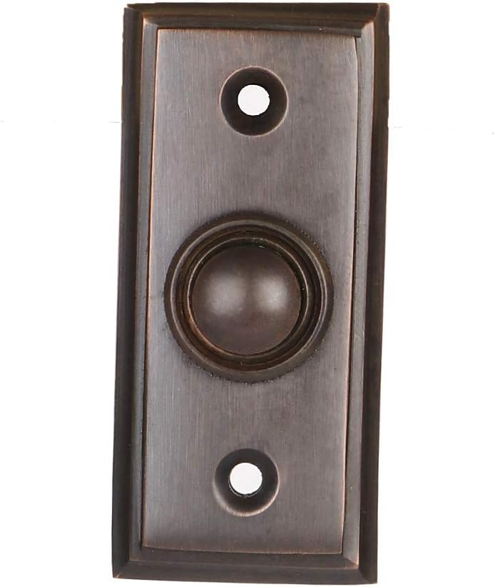 Push Button Doorbell, Solid Brass, Oil Rubbed Bronze Finish | 2 1/2 X 1 1/7 in, Vintage Push Button Doorbell, Wired