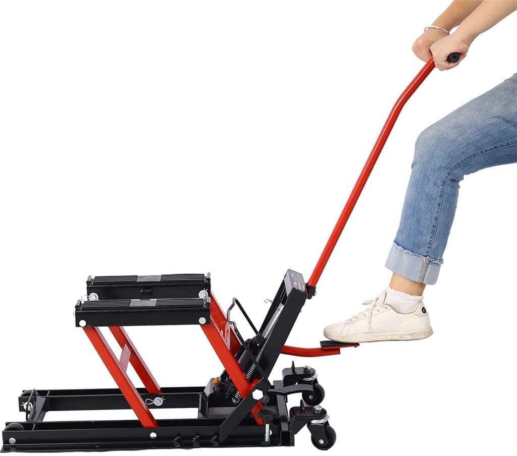 Hydraulic Motorcycle Lift Jack, 1500 LBS Capacity ATV Scissor Lift Jack, Portable Motorcycle Lift Table with 4 Wheels