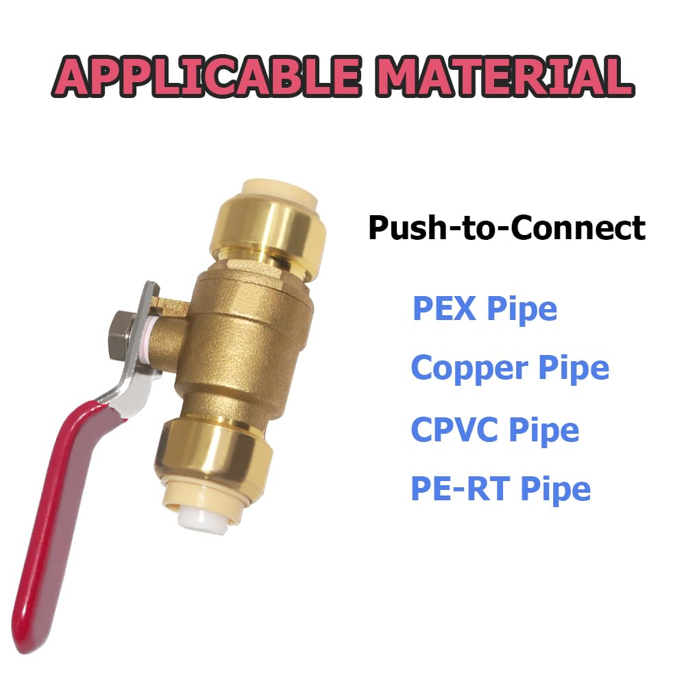 Hooshing 2 Pack 1/2 Inch Push-Fit Full Port Ball Valve, Red Handle