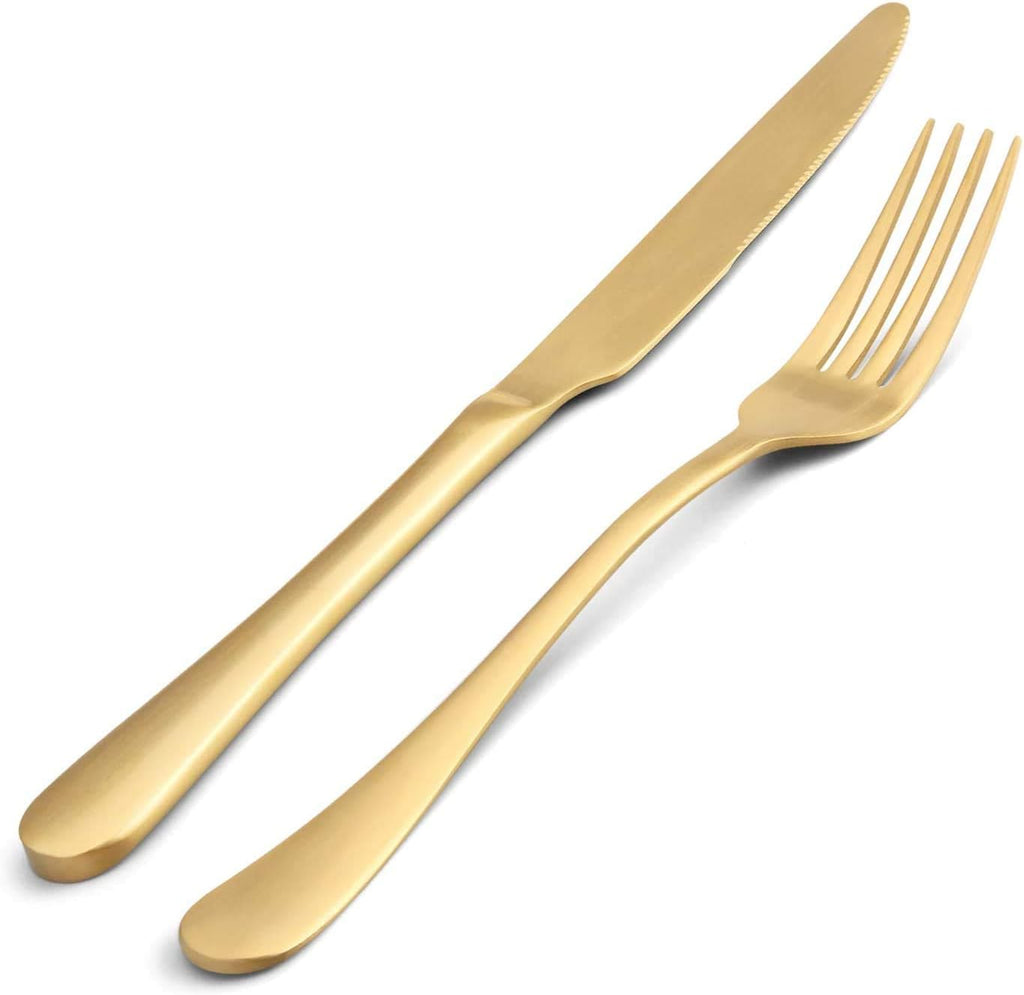 Satin Finish 40-Piece Stainless Steel Flatware Set, Matte Gold Silverware, Dishwasher Safe