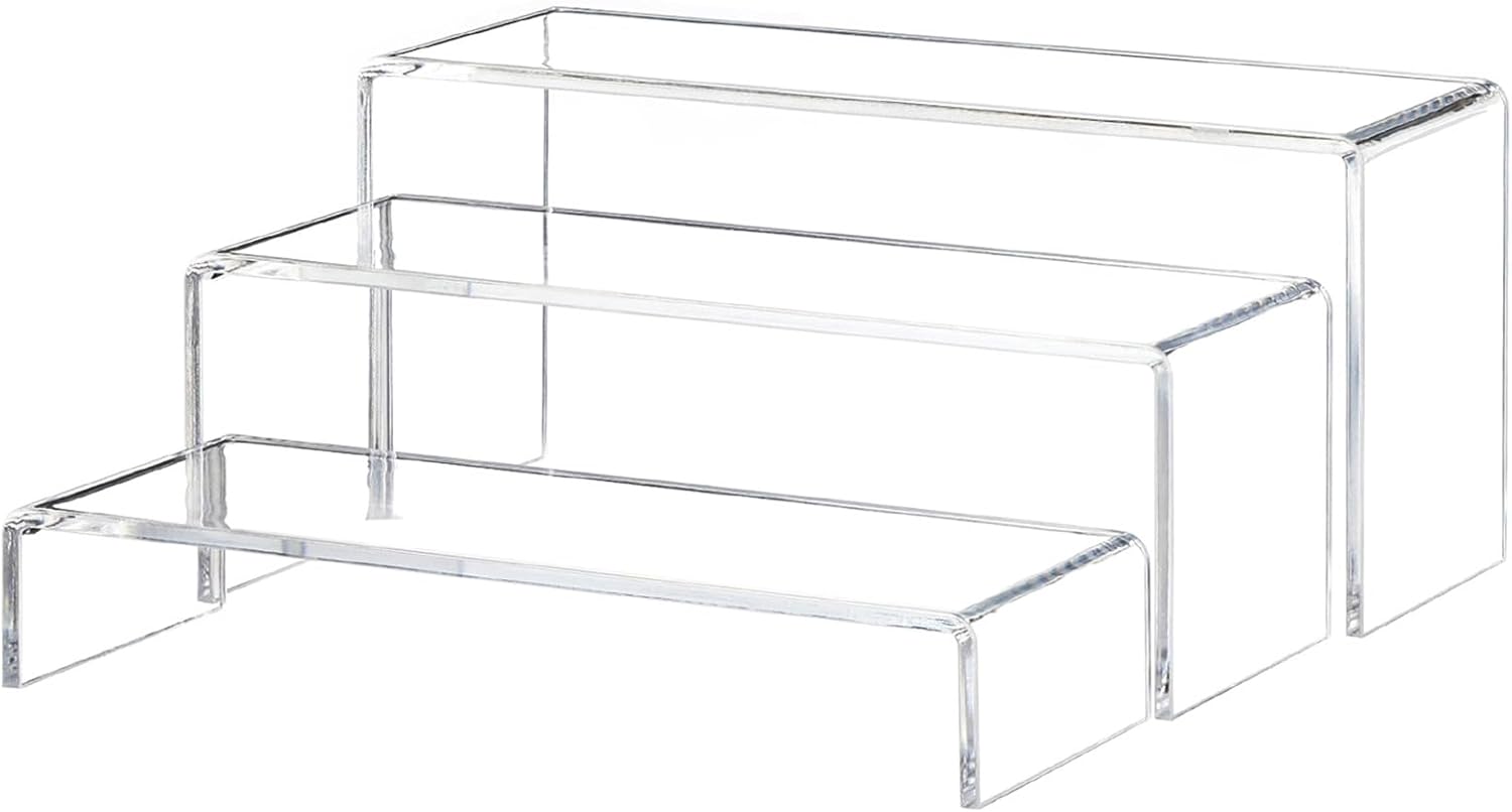 Yieach Large Clear Acrylic Risers Display Stands,3 Pcs Rectangular Display Risers for Funko Pop,Figures,Food,Showcase
