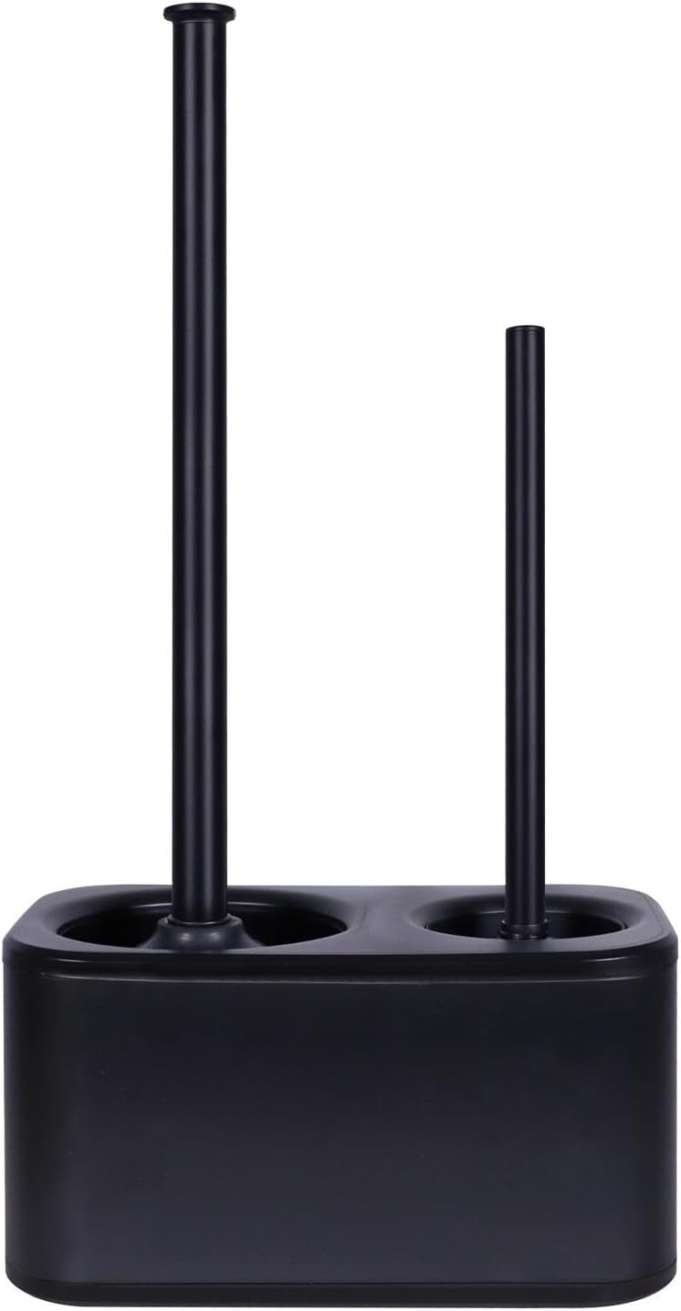 Toilet Brush and Plunger Set with Holder, Sleek Minimalist Modern Black Bathroom Accessories Toilet Plunger and