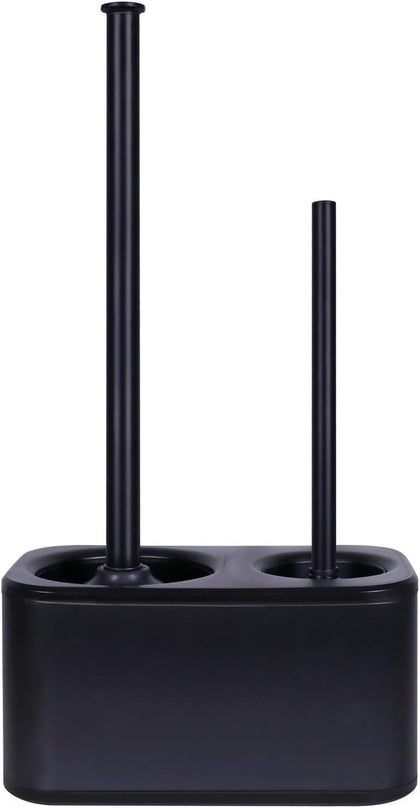 Toilet Brush and Plunger Set with Holder, Sleek Minimalist Modern Black Bathroom Accessories Toilet Plunger and