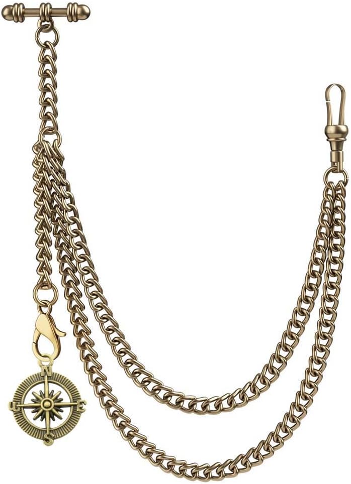 Handmade Single Albert Pocket Watch Chain T-Bar with with Pendant