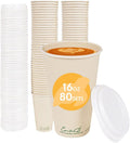 100% Compostable Disposable Coffee Cups with Lids [16oz 80 Set] Paper Cups Made from Unbleached Bamboo Fiber