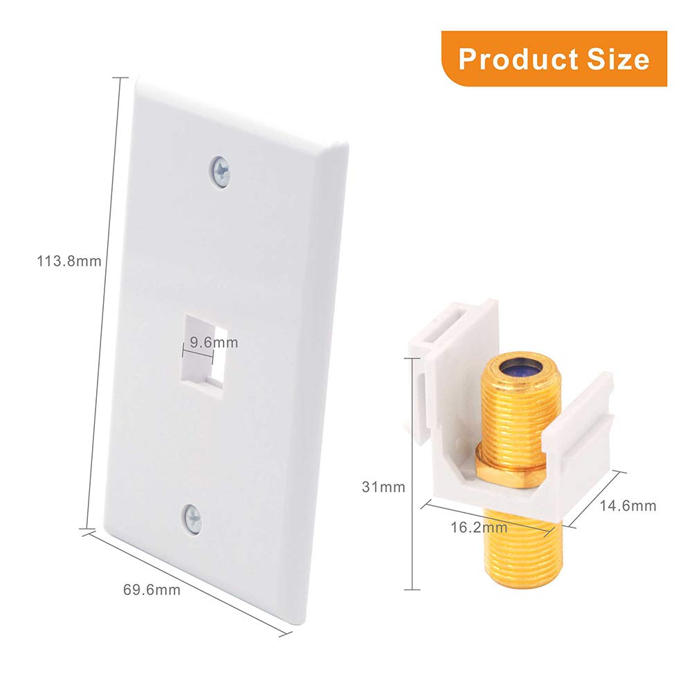 VCE UL Listed 3GHz Coax Wall Plate White 2-Pack