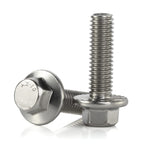 M6-1.0 x 45mm Flanged Hex Head Bolts Flange Hexagon Screws, Stainless Steel 18-8 (304), Plain Finish, 20 PCS