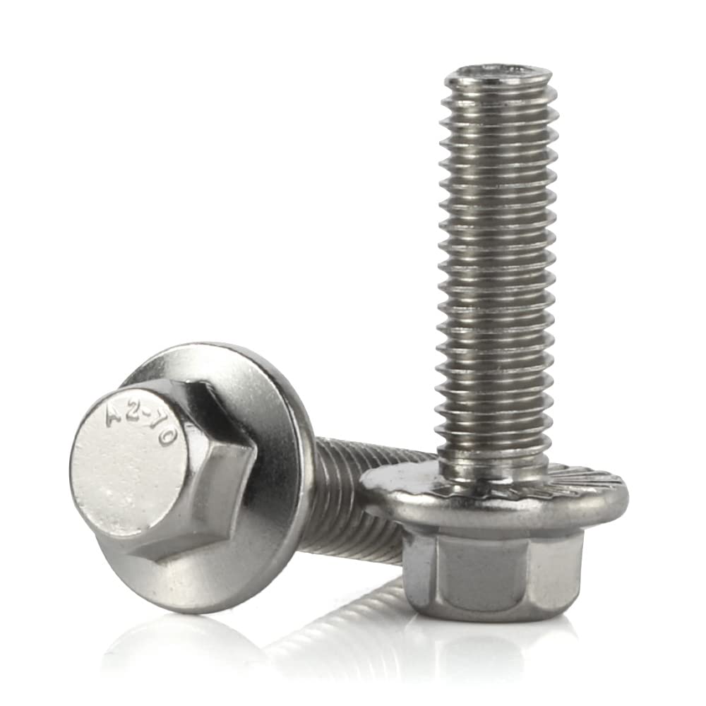 M6-1.0 x 16mm Flanged Hex Head Bolts Flange Hexagon Screws, Stainless Steel 18-8 (304), Plain Finish, 25 PCS