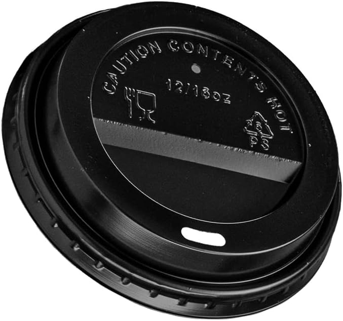 Coffee Cup Dome Lids for 10, 12, 16, & 20 oz. [100 Count] Black