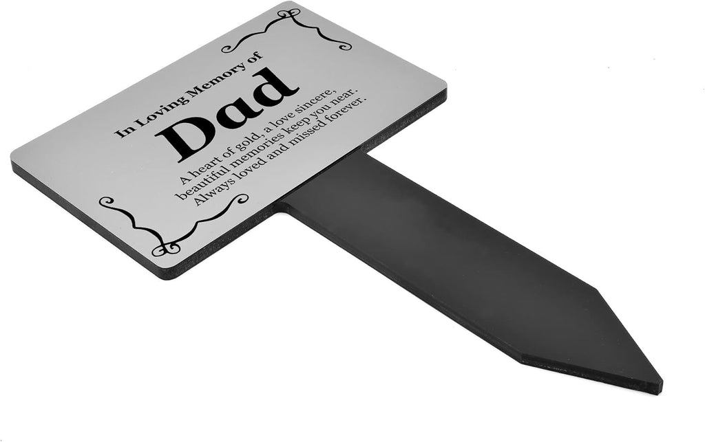 Dad Memorial Plaque, Grave Marker for Cemetery, Outdoor Garden Stake - Silver & Black, decorative plaque, engraved