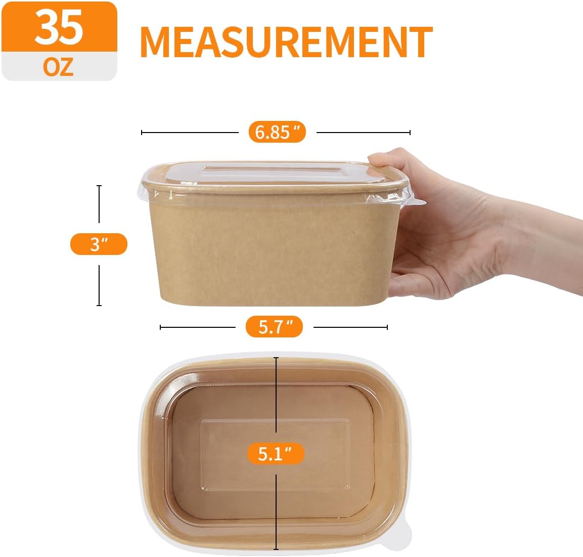 35 oz Paper Food Containers with Lids 50 Pack Meal Prep Containers