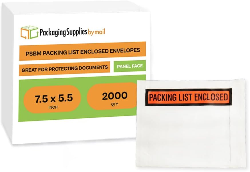 PSBM 2000 PCS 7.5 x 5.5 Inch Orange Panel Face Packing List Enclosed Envelopes, Invoice Slips Pouch for Mailing