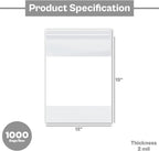 Resealable Poly Bags for Storage with White Block Label, 12 x 15 Inch, 1000 Pack, 2 Mil, Zipper Lock Closure