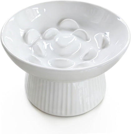 Ceramic Elevated Slow Feeder Cat Bowl,Anti Vomiting & Choking Cat Slow Feeder,Raised Heart Shaped Cute Cat Bowl Slow