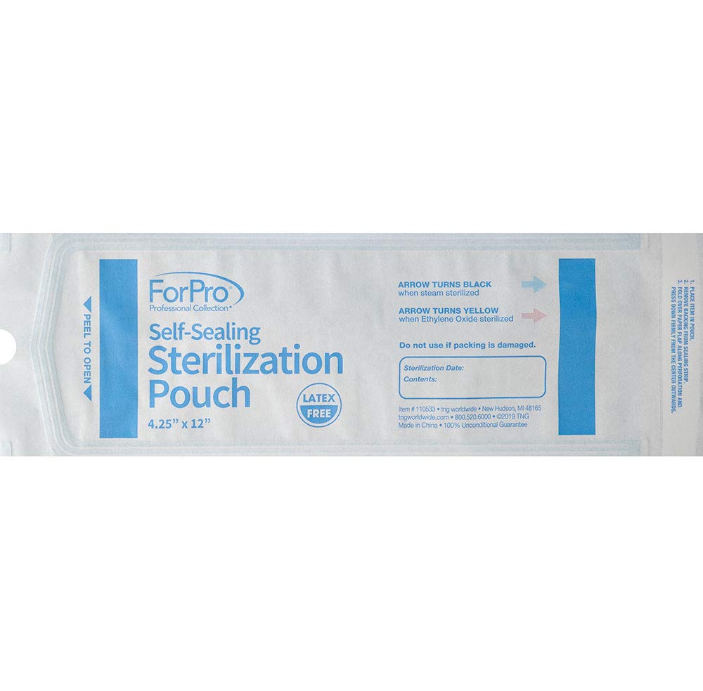 Self-Sealing Sterilization Pouches, Latex-Free, Color Changing Indicator, 4.25" W x 12" L, 200-Count | for Tool