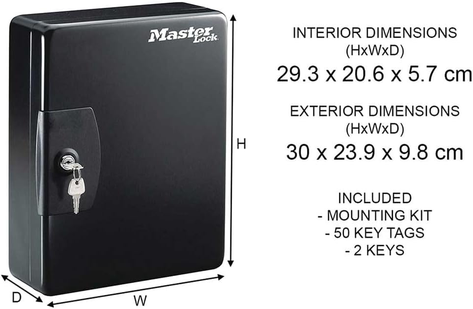 Key Cabinet [Wall Mounted] [50 Key Hooks] KB-50ML - Includes 50 Key Tags and Labels