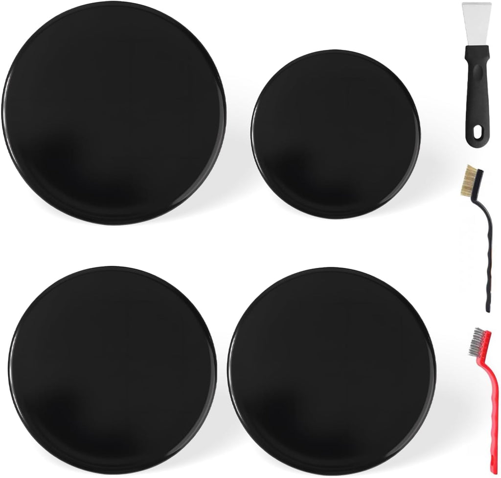 4 Pcs Surface Burner Caps Set Shiny Black Burner Caps Compatible with GE Gas Range Stove Oven Replace#: wb29k10009 (Small 2.6 inch) wb29k10001 (Medium 3.2 inch) wb29k10006 (Large 3.5 inch)