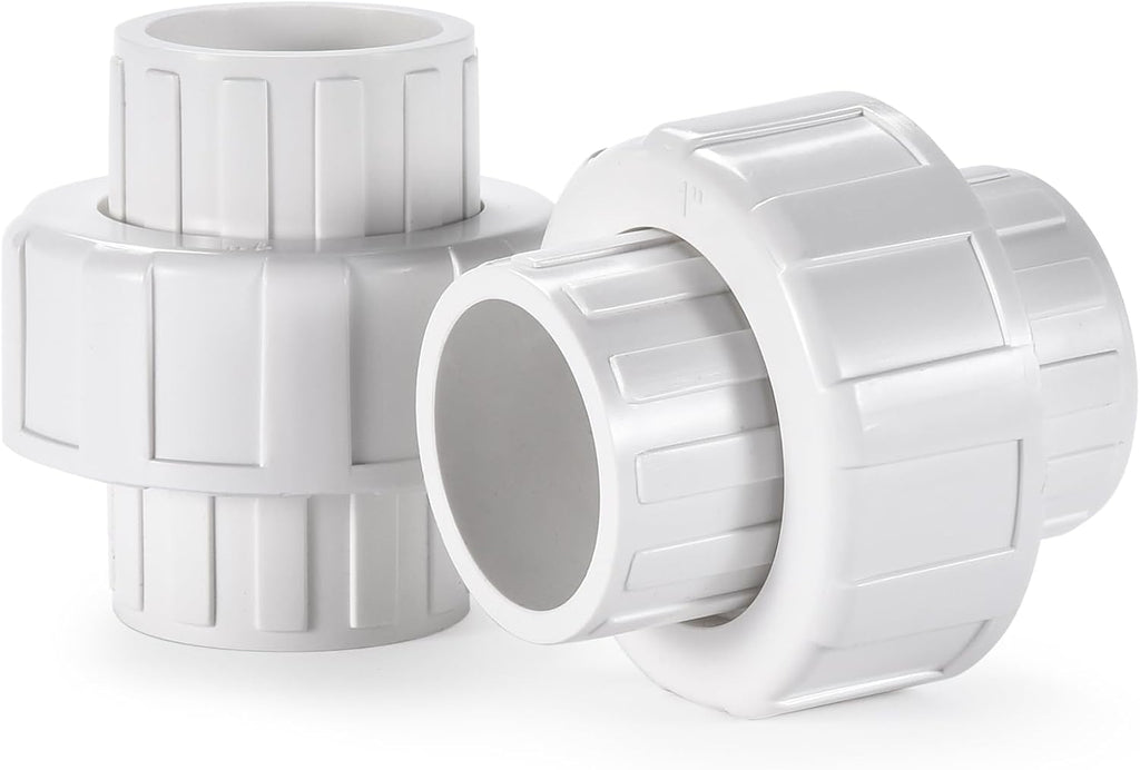 VYH 1" PVC Union Coupling Pipe Fitting,1" PVC Slip Union Schedule 40, PVC Adapter(Socket x Socket), built-in EPDM O-Ring, White (2 Pack)