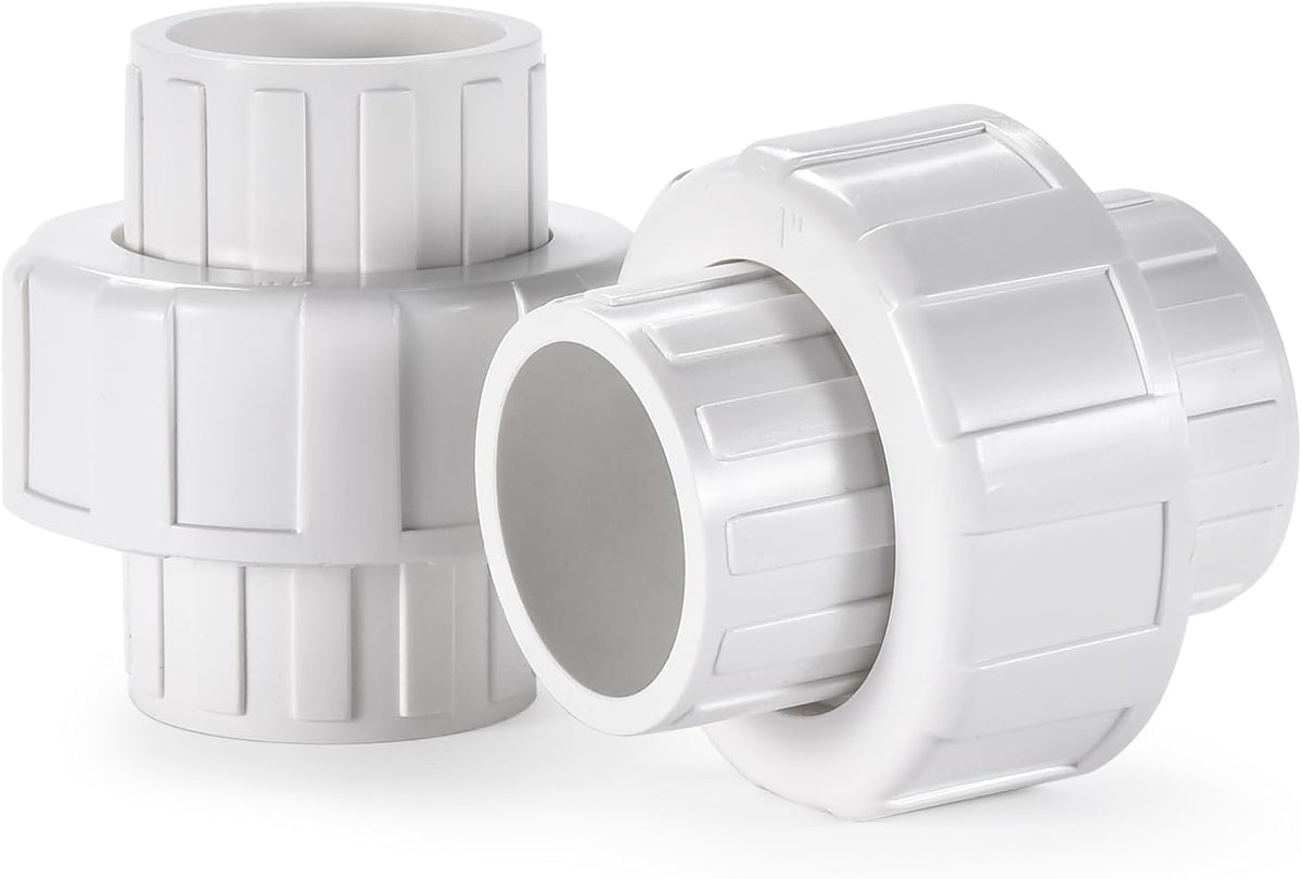 VYH 1" PVC Union Coupling Pipe Fitting,1" PVC Slip Union Schedule 40, PVC Adapter(Socket x Socket), built-in EPDM O-Ring, White (2 Pack)