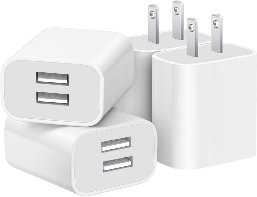 USB Wall Charger,4 Pack Dual Port Plug Adapter for Wall Outlet Charging Block, USB Power Adapter for iPhone