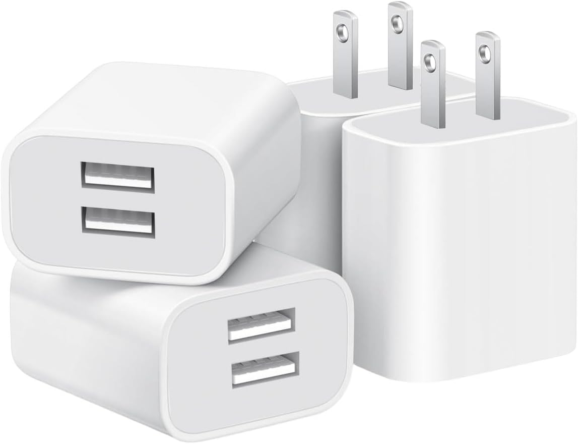 USB Wall Charger,4 Pack Dual Port Plug Adapter for Wall Outlet Charging Block, USB Power Adapter for iPhone