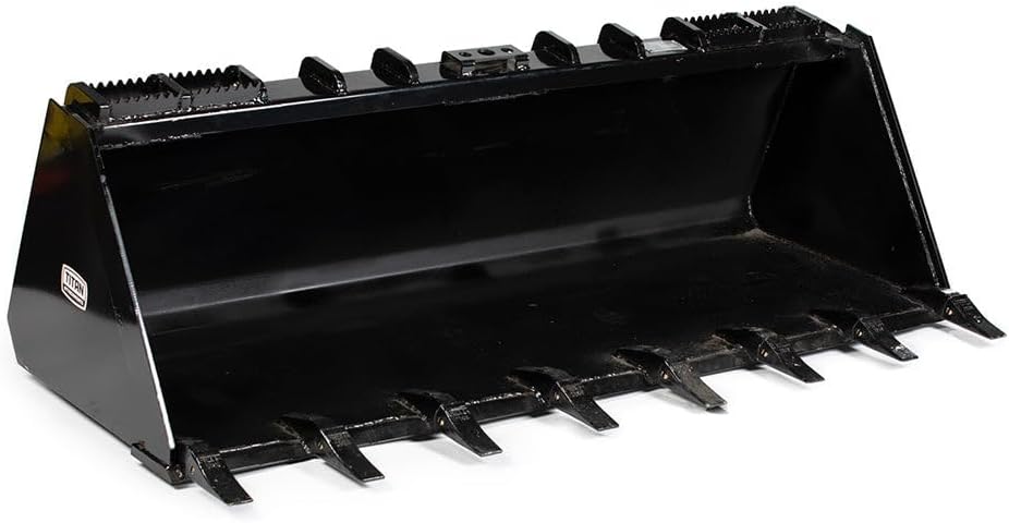 HD Skid Steer Dirt Bucket with Bolt-On Teeth, Rated 2,645 LB, Universal Quick Tach
