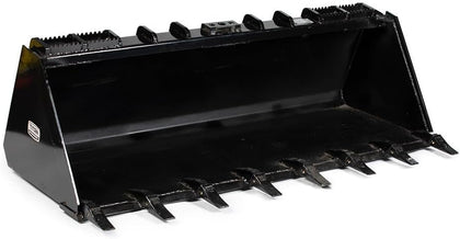 HD Skid Steer Dirt Bucket with Bolt-On Teeth, Rated 2,645 LB, Universal Quick Tach