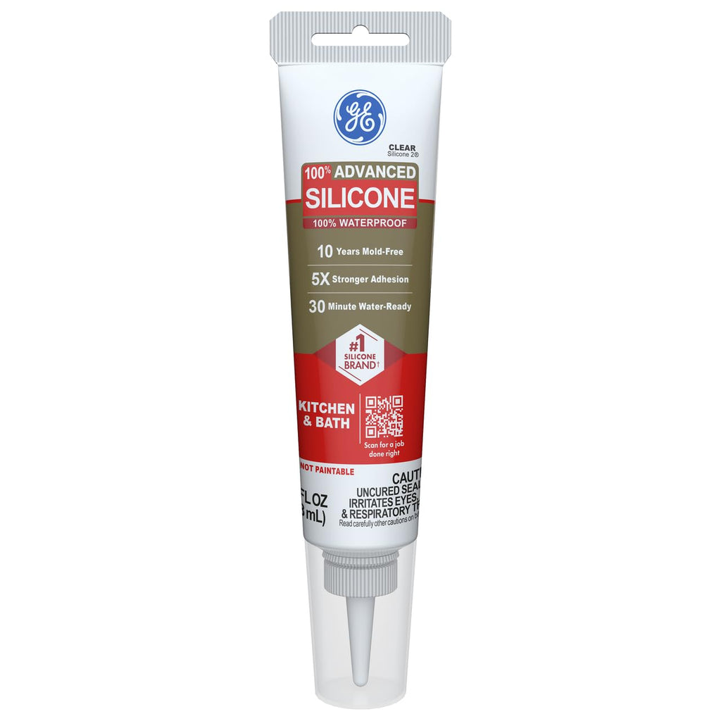 Advanced Silicone Caulk for Kitchen & Bathroom, Clear, 2.8 fl oz Tube, 1 Pack - 100% Waterproof Silicone Sealant, 5X