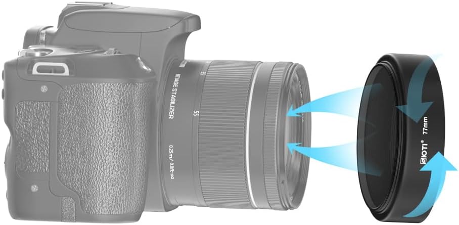 77mm Lens Hood, Oxidation Matte Anti Reflective Treatment, Aluminum Alloy, with 1 * 82mm Lens Cap, Compatible with