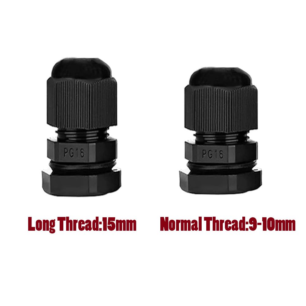 Long Thread Nylon Cable Gland Waterproof Adjustable 3-13mm Cable Connectors PG7 PG9 PG11 PG13.5 PG16 Plastic Cable Gland Joints Wire Protectors IP68 Plastic Cord Grip - 10Pack