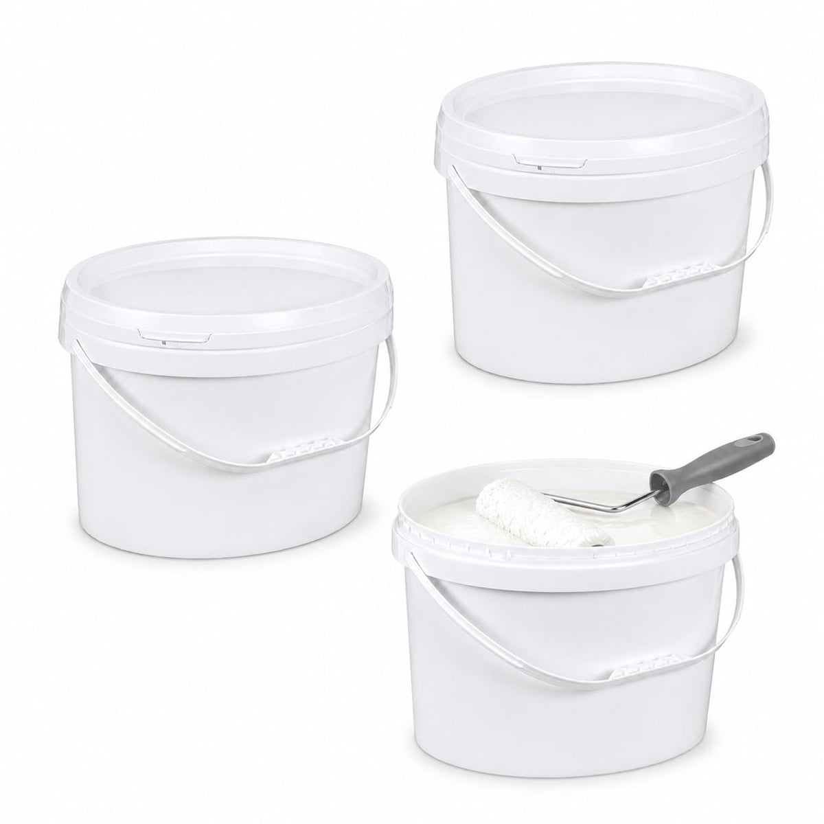 2.5 Gallon Oval Buckets with Lids, 3-Pack, White