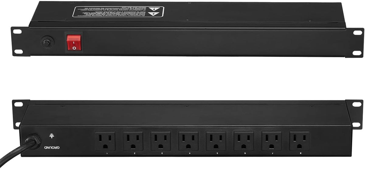 8 Outlet Horizontal 1U Rack Mount PDU Power Strip for Network Server Racks, Surge Protection & Overload Protection