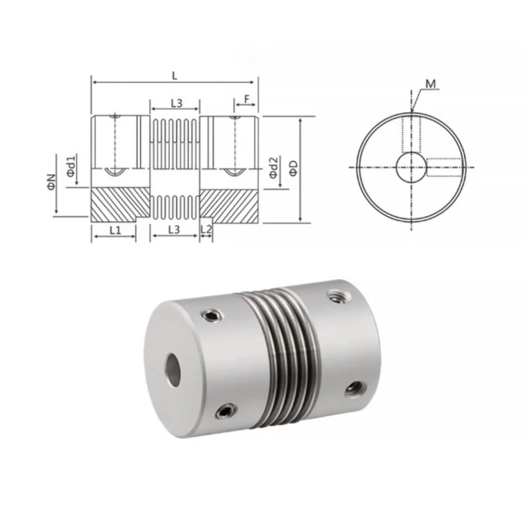 GRASAKY 1pc D16 L27 Step Parallel Encoder Coupling Aluminum Alloy Bellows Setscrew Absorb Vibration Zero Backlash Motor Coupler Grooved Elastic(5x8mm)