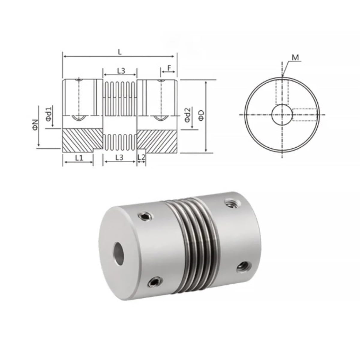 GRASAKY 1pc D16 L27 Step Parallel Encoder Coupling Aluminum Alloy Bellows Setscrew Absorb Vibration Zero Backlash Motor Coupler Grooved Elastic(5x8mm)