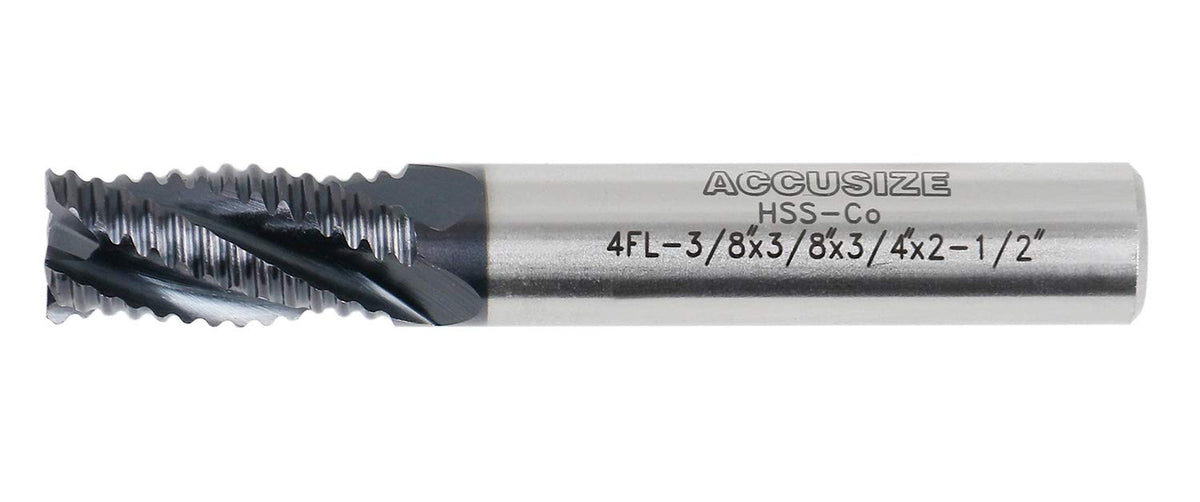 Accusize Industrial Tools Standard Tooth M42 8% Cobalt TiAlN Roughing End Mill, 3/8" Diameter, 3/8" Shank Diameter, 3/4" Flute Length, 1102-0038