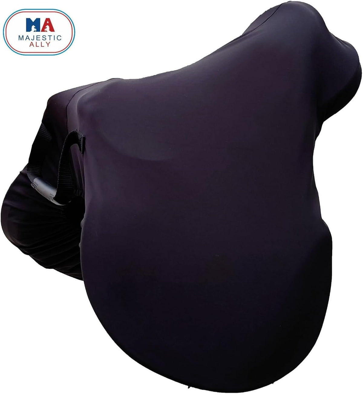 English Saddle Cover with Adjustable Handle, 4-Way Stretch Spandex/Elastane Fabric, Multiple Colors (Black)
