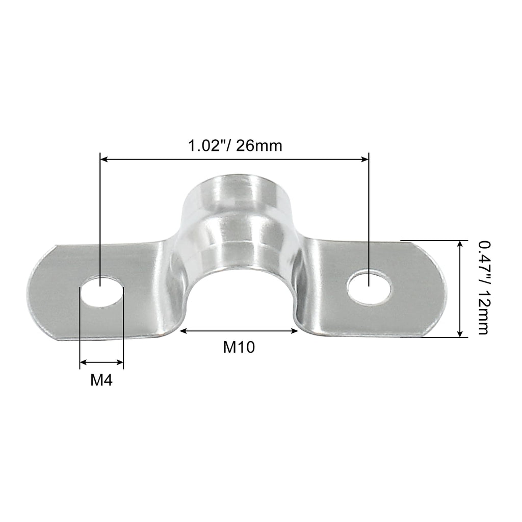 Hordion 50Pcs 3/8" Two Hole Strap U Bracket, M10 Rigid Pipe Strap