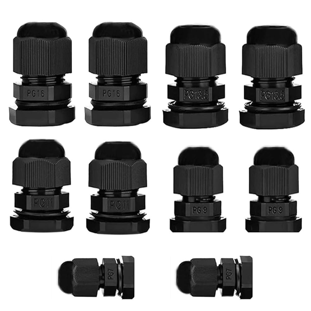 Long Thread Nylon Cable Gland Waterproof Adjustable 3-13mm Cable Connectors PG7 PG9 PG11 PG13.5 PG16 Plastic Cable Gland Joints Wire Protectors IP68 Plastic Cord Grip - 10Pack