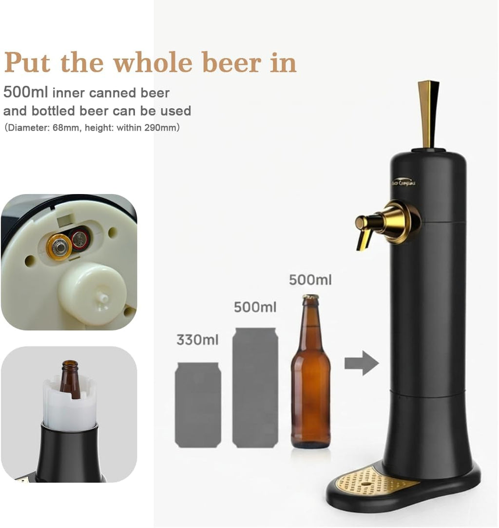 Beer Dispenser for Cans and Bottles, Cordless Draft-Style Foam Tap Gift