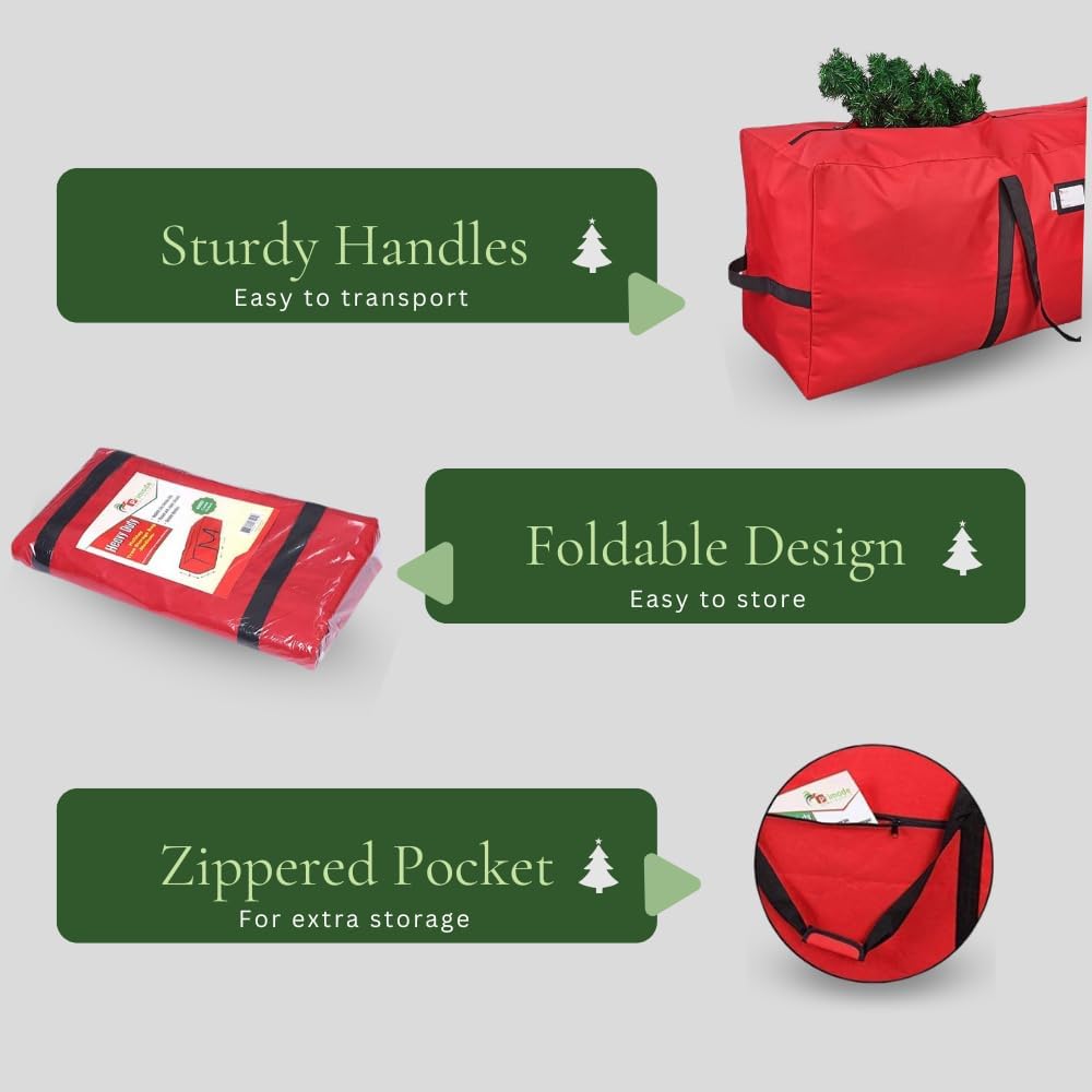 Heavy Duty Christmas Tree Storage Bag | Fits Up to 9 Ft. Tall Disassembled Tree | 25" Height X 20" Wide X 65" Long |