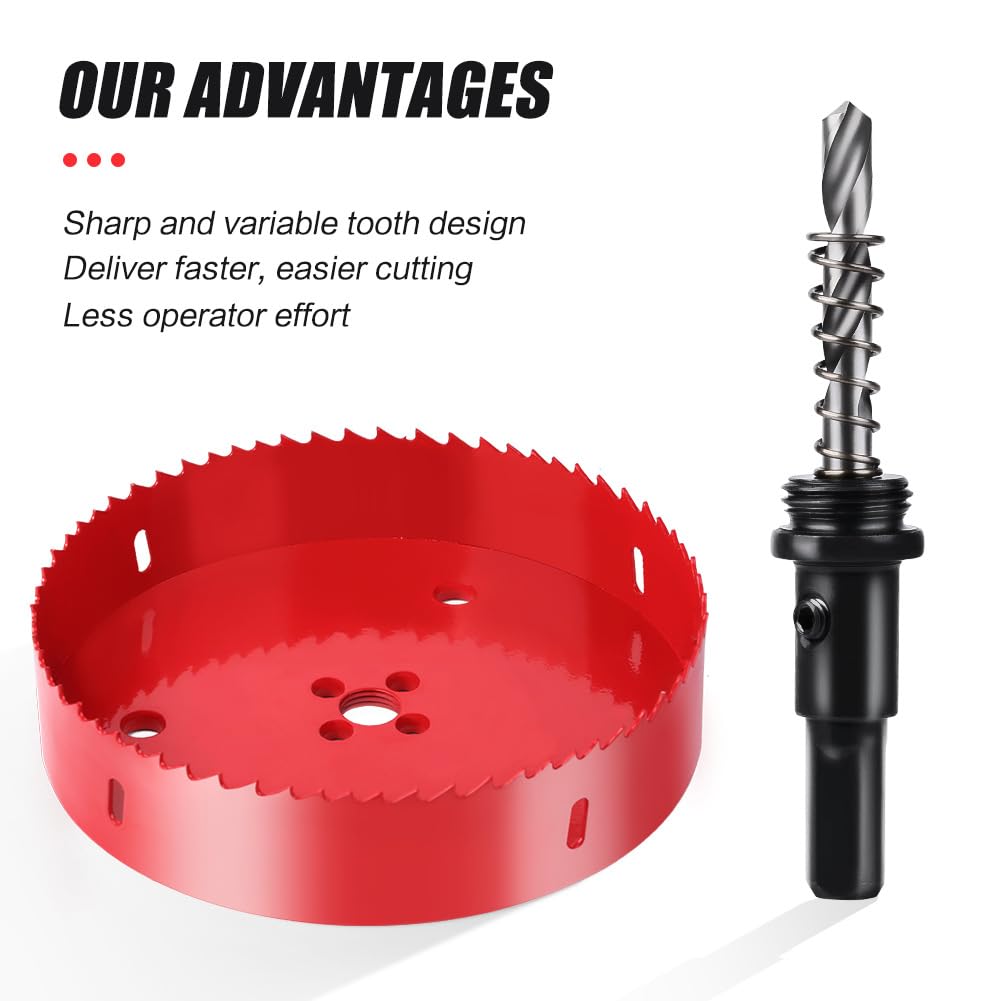 4 Inch Hole Saw, M42 HSS Bi-Metal Hole Cutter with Arbor, Triangular Shank Hole Saw Drill Bit with Spring for Wood, Plywood, Plastic, Gypsum Board, Various Thin Metal Sheets