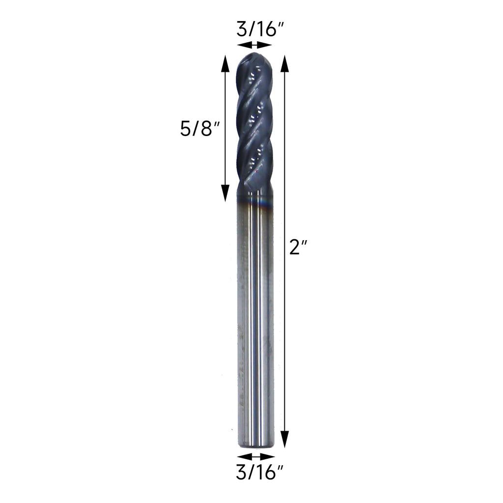 5pcs 3/16in Ball Nose Solid Carbide End Mills, 4 Flute, 30 Degree